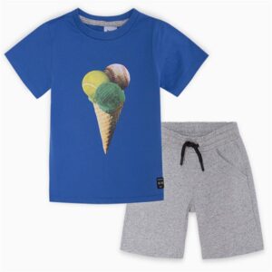 Blue | Grey Ice-Cream Cotton T-Shirt and Bermudas