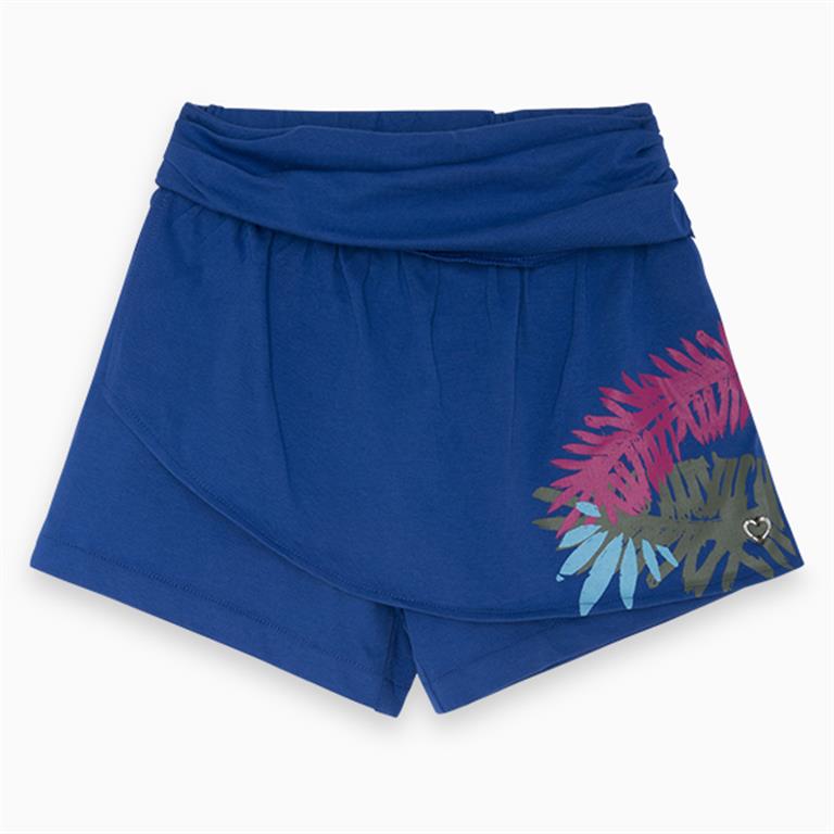 Blue Cotton Shorts with Motif