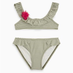 Green/White Stripes and Frills Bikini