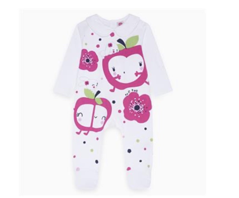 Apple and Flowers Long Sleeve Cotton Romper